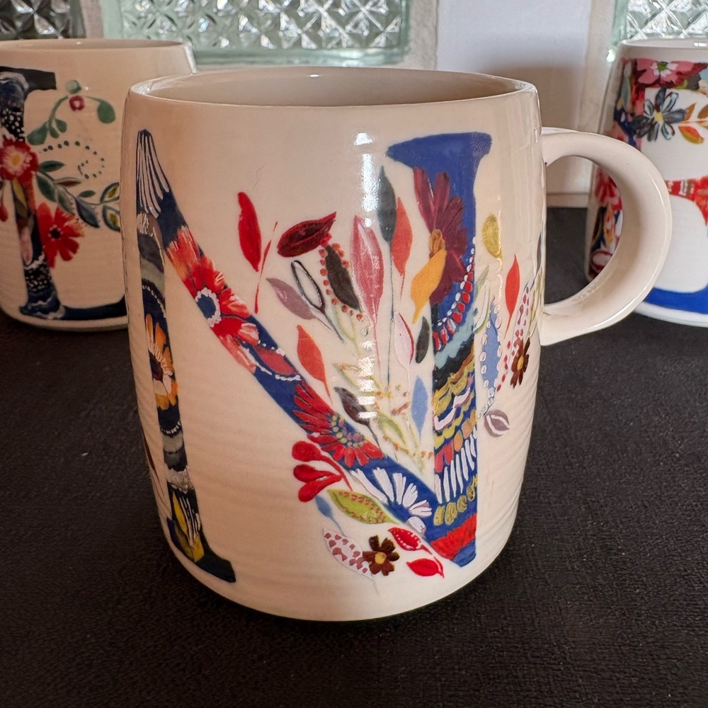 Anthropologie Multicolor Floral Mugs N Monogram Starla M. Halfmann Design